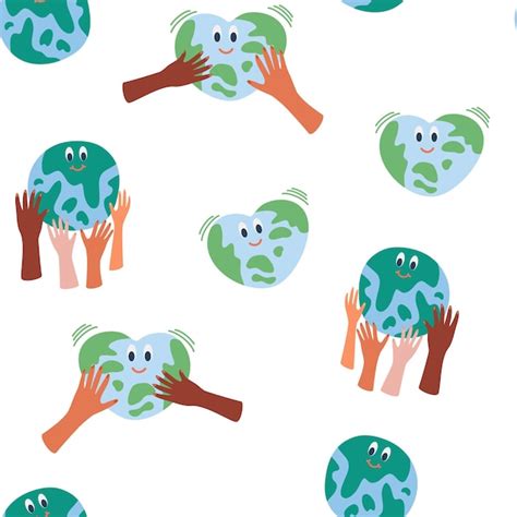 Premium Vector Save The Planet Seamless Pattern Different Hands