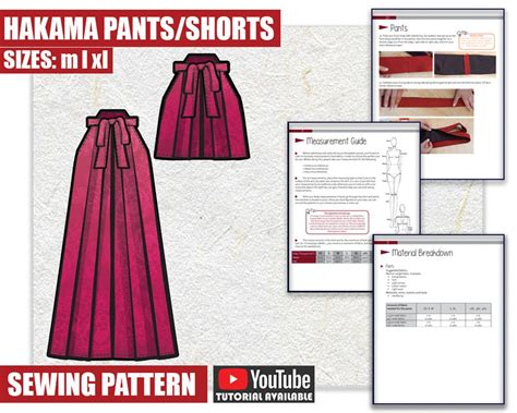 M L Xl Hakama Pants And Shorts Sewing Patterndownloadable Pdf And Tutorial Book Etsy