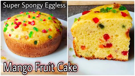 Mango Fruit Cake Eggless Spongy Mango Cake Without Oven Curd Condensed Milk Cream Vinegar