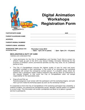 Fillable Online Digital Animation Workshops Registration Form Fax Email