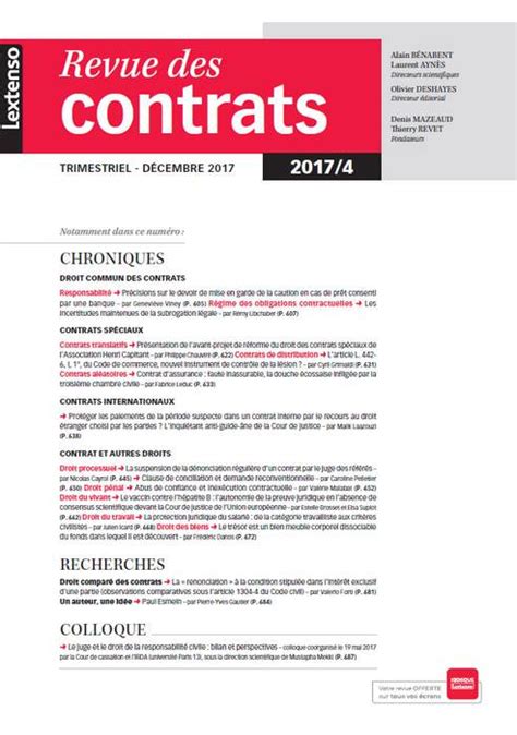 Revue Des Contrats RDC N4 2017 Collectif Lgdj Fr