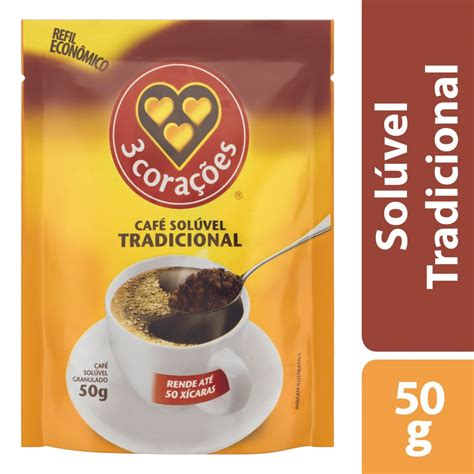 Café Solúvel Granulado Tradicional 3 Corações Sachê 50g Clube Extra