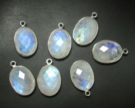 Sterling Silver Rainbow Moonstone Gemstone Connectors Pieces