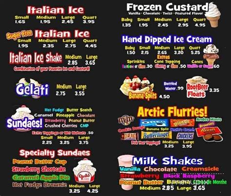 Menu Of Josies Italian Water Ice In Kingston Pa 18704