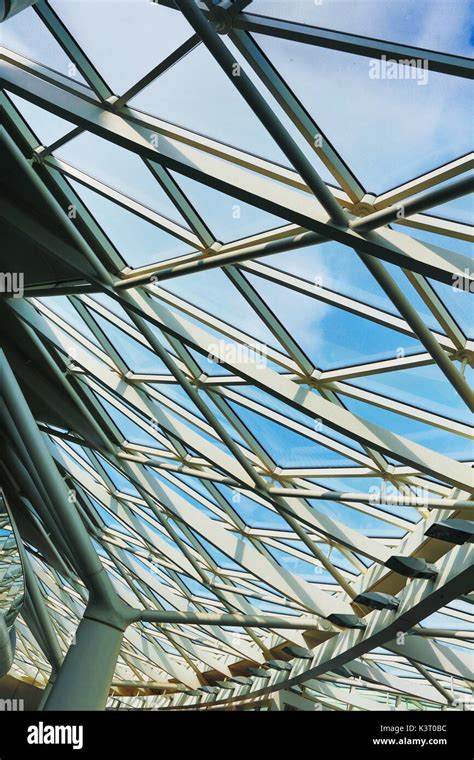 Detail of lattice roof at King's Cross Train Station in London, United ...