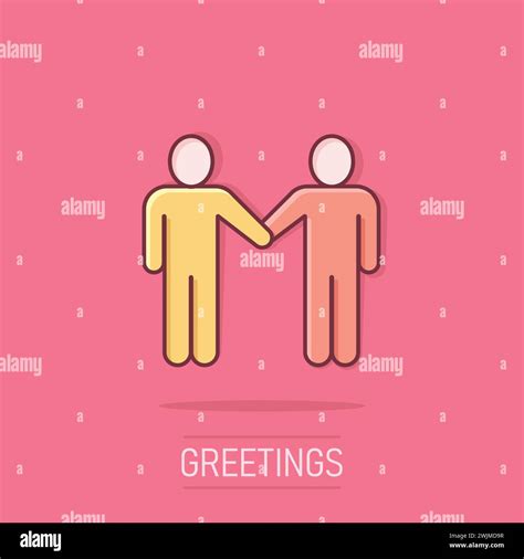 Greetings Gesture Icon In Comic Style People Handshake Cartoon Vector