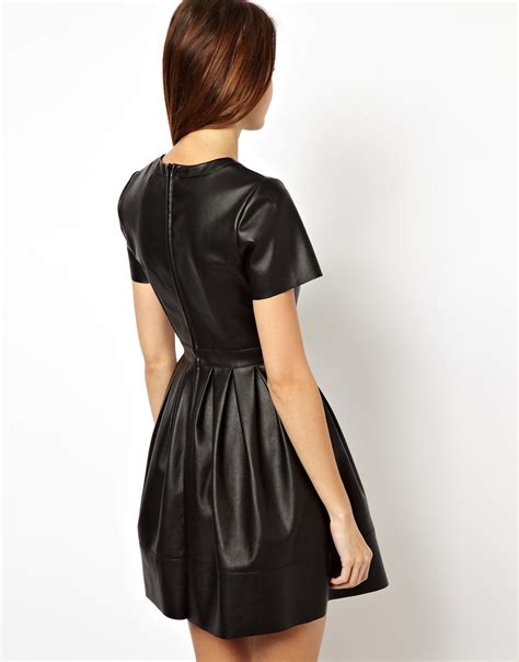 Lyst Asos Asos Skater Dress In Leather Look In Black