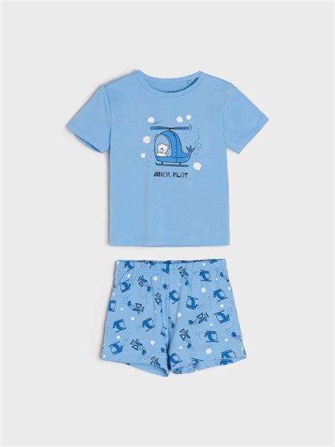 Bedrucktes Pyjama Set Farbe Hellblau Sinsay 3898j 50x