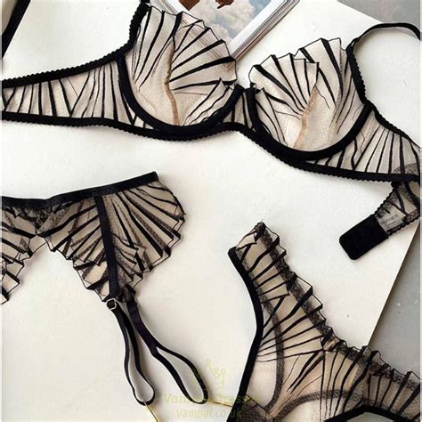 Ruffle Fancy Lingerie For Women Transparent Lace Embroidery Garter Piece Underwear Sheer Bra