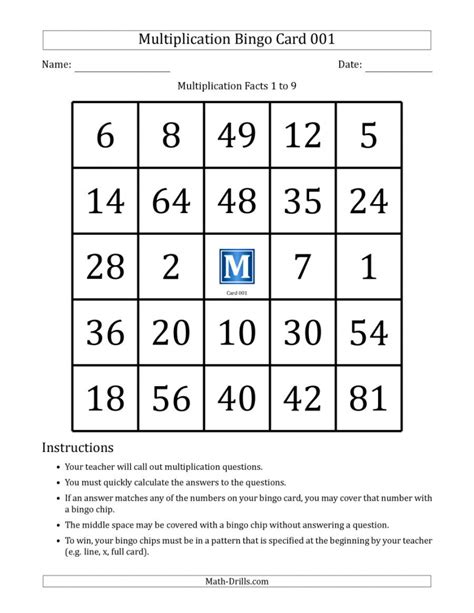 Math Bingo Printable