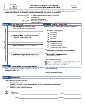 Fillable Online Co Brown Wi Brown County Vendor Substitute W9 Request