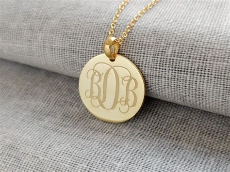 Gold Personalized Monogrammed Disc Necklace Monogram Necklace