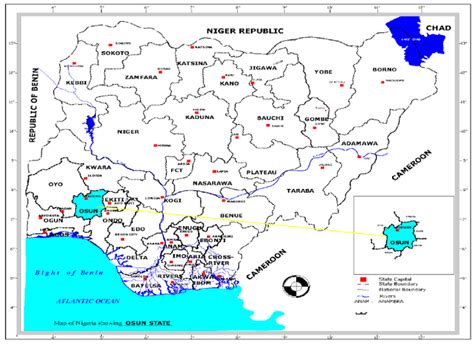 Map of Nigeria showing Osun State. (Osun State Ministry of Land and ...