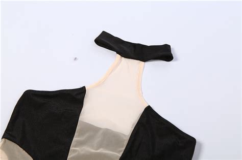 One Piece Jumpsuit Nude Skin Patchwork Black Mesh Rompers With Two Sleeves Sexy Jumpsuits Buy