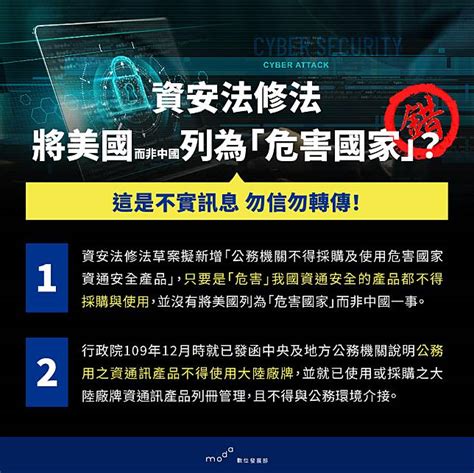 資安法修法將美國列為危害國家而非中國為不實訊息 行政院 Line Today