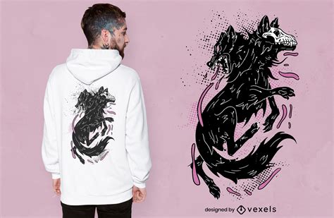 Descarga Vector De Diseño De Camiseta De Lobo De Dos Cabezas