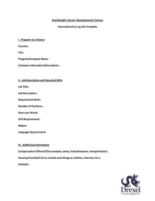 Job Template Form Drexel University Pdf