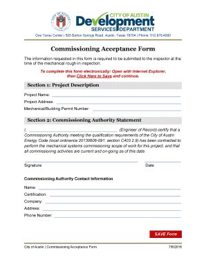 Fillable Online Sws Ci Austin Tx Commissioning Acceptance Form Form