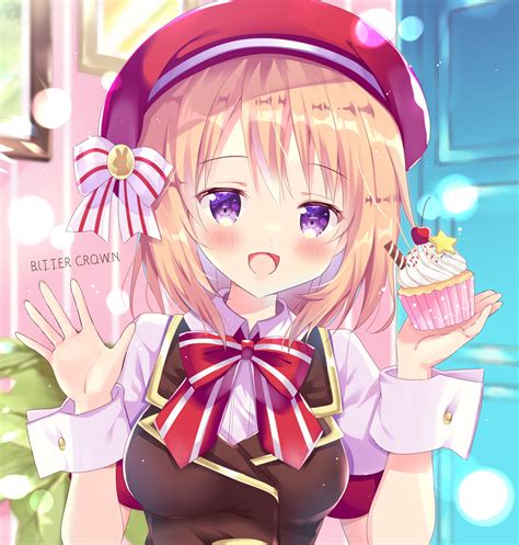 Safebooru 1girl D Artist Name Bangs Beret Bitter Crown Black Vest Blush Bow Breasts Brown