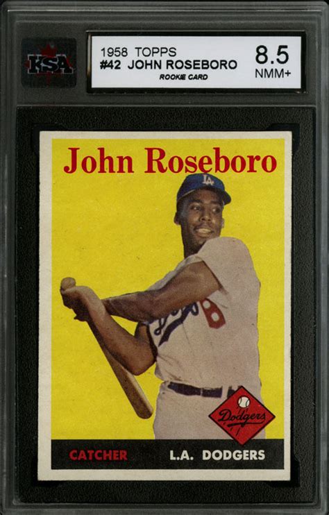 1958 TOPPS BASEBALL 42 JOHN ROSEBORO RC LOS ANGELES DODGERS KSA 8 5 NM