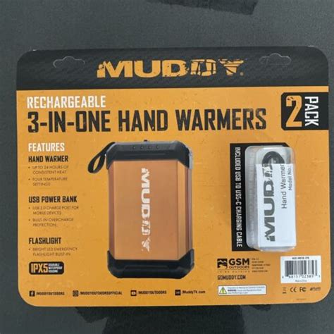 Muddy Rechargeable 3 In 1 Hand Warmer USB Power Bank Flashlight 2