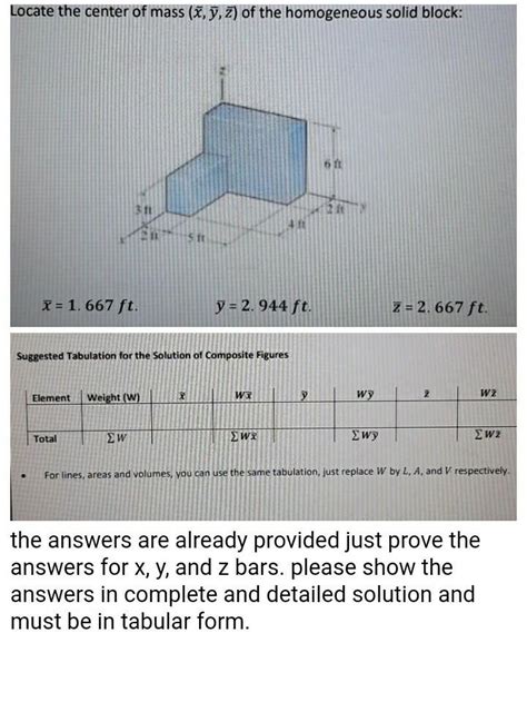 Solved Locate The Center Of Mass X Y Z Of The Chegg