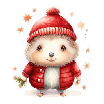 Illustration Of Cute Cartoon Christmas Hedgehog Wearing Red Sweater