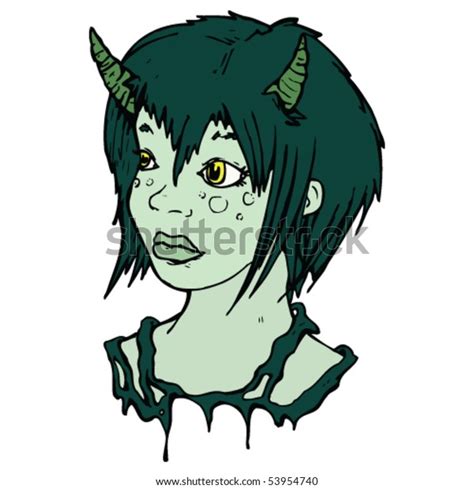 Green Demon Girl Stock Vector Royalty Free 53954740