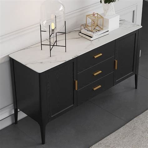 Modernes Schwarzes Sideboard Buffet Sinterstein Top Schubladen Und