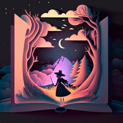 Illustrazione Magica Del Libro Delle Fiabe Con Una Silhouette Che Nella