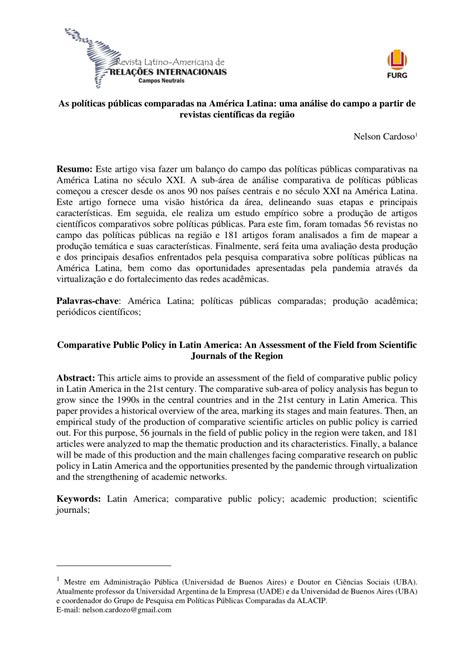 Pdf As Pol Ticas P Blicas Comparadas Na Am Rica Latina Uma An Lise