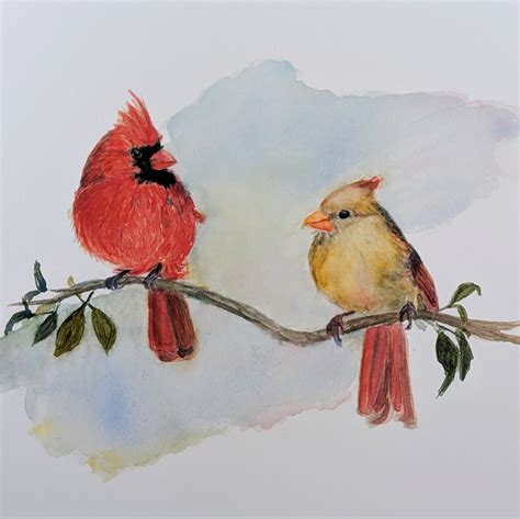 Male And Female Cardinal Birds Print Watercolor Design Lora Cavallin Art Etsy