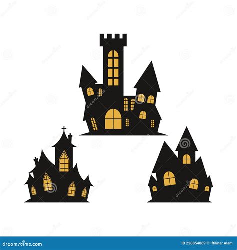 Spooky Vector Design Collection For Halloween Haunted House Silhouette