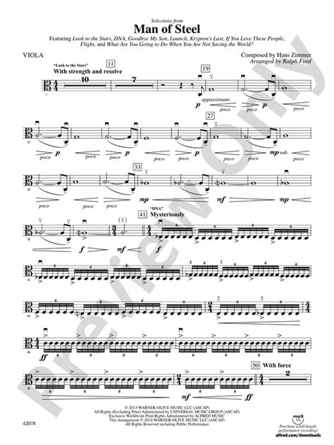 Man Of Steel Selections From Viola Viola Part Digital Sheet Music