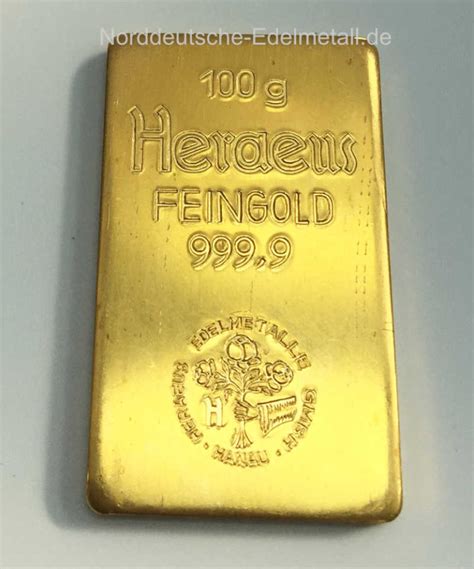 Goldbarren G Feingold Heraeus Hanau Historisch Aurum Goldshop