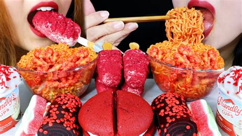 Asmr Red Velvet Cake Bars Spicy Fire Noodles Whoopie Pie Ice Cream