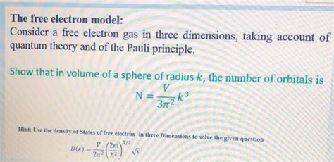 solved   electron model    electron gas cheggcom