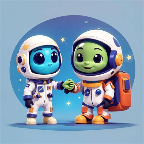 Premium Photo Cute Astronaut And Alien High Five Cartoon Vector Icon