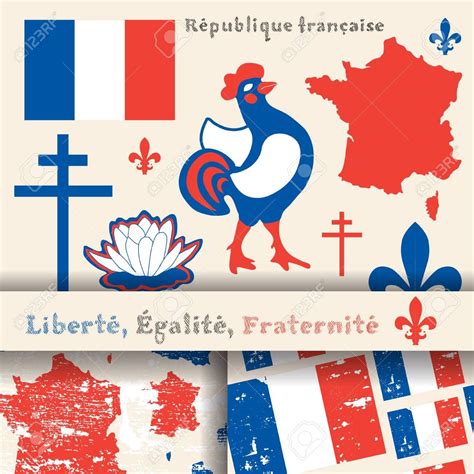 ensemble des principaux symboles de la République française, drapeau et ...