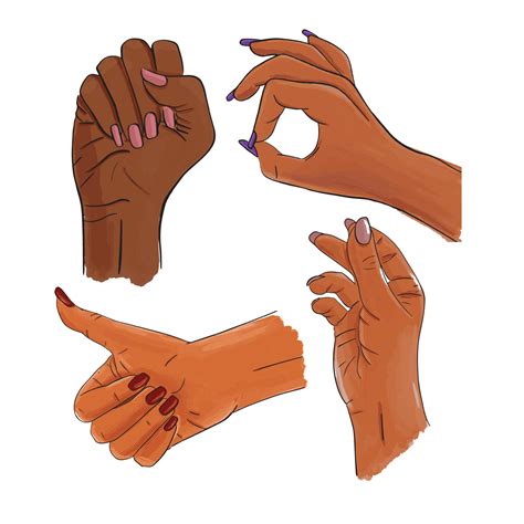 Vector Set Of Female Hands And Gestures Woman African Afro American