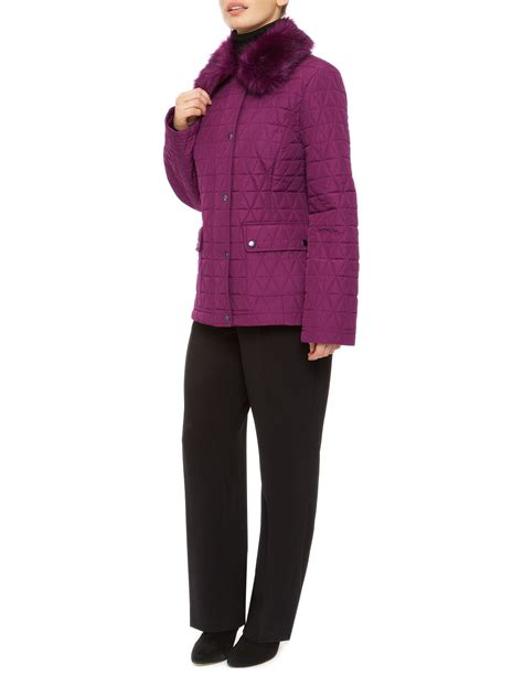 Precis Petite Short Fur Collar Quilted Coat In Purple Lyst