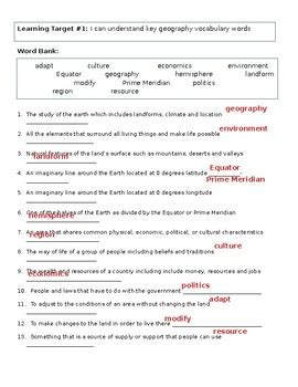 Geography Unit Study Guide Answer Key S S Framework Aligned TpT