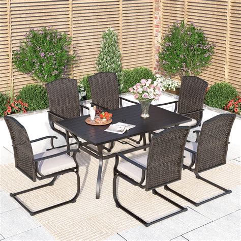 Phi Villa Black Piece Metal Patio Outdoor Dining Set With Slat Table