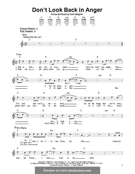 Don T Look Back In Anger Oasis By N Gallagher Sheet Music On Musicaneo