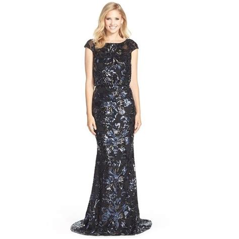 Badgley Mischka Floral Sequin Blouson Gown Brl Liked On