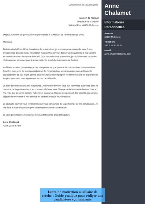 Lettre De Motivation Auxiliaire De Cr Che Comment R Diger Une