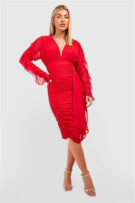 Mesh Detail Ruched Midi Dress Boohoo