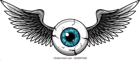 Vector Illustration Tattoo Flying Eyeball Design Stock Vector (Royalty ...