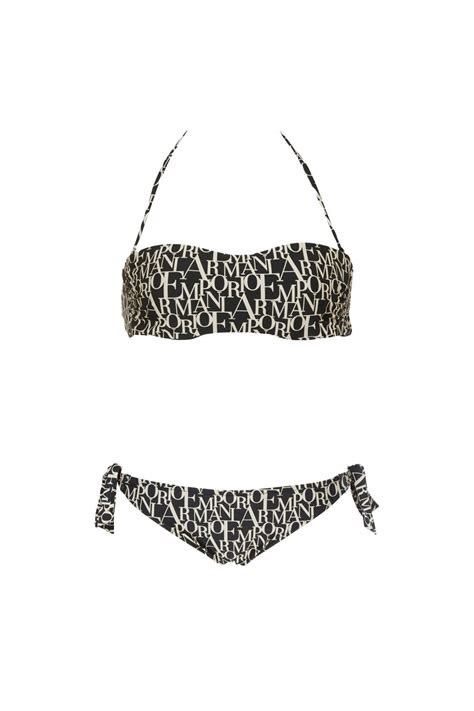 Lingerie Rem Cups Bandeau Bow All Over Print Brazilian Bikini Black Emporio Armani