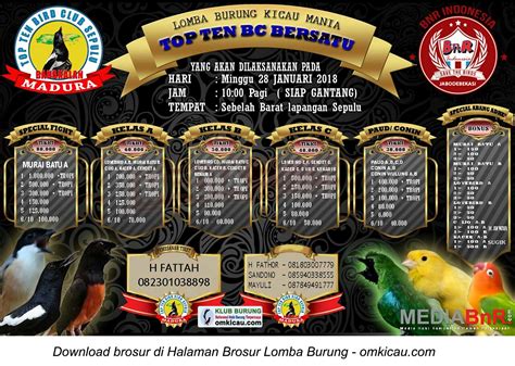 Brosur Lomba Burung Berkicau Top Ten BC Bersatu Bangkalan 28 Januari